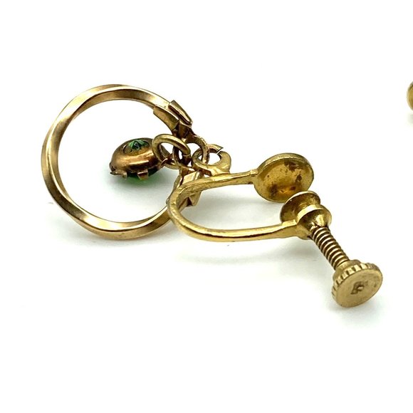 Vintage Minimalist Dangle Earrings, Gold Tone Twisted Hoop Drop with Shimmering - Picture 4 of 6